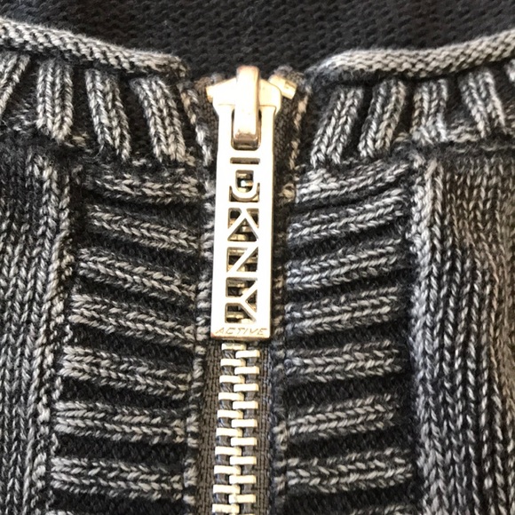 Grey Knit Acid Wash Zip Cropped Sweater - Picture 3 of 7